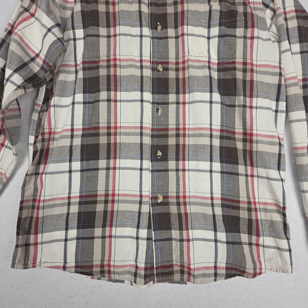 Wrangler‎ Men's Plaid Shirt M Brown Red Button Down 100% Cotton Western Thin - Picture 8 of 16